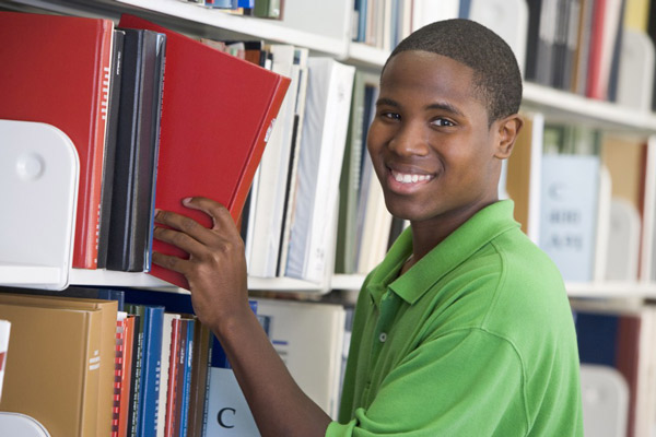 Young man library